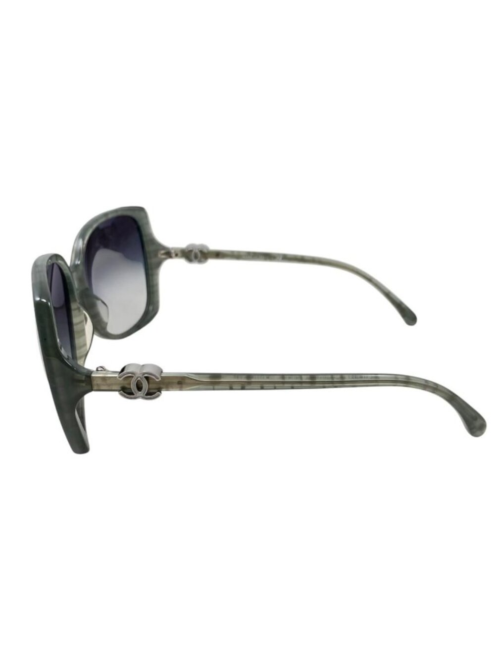 Chanel Sunglasses CC Logo Acetate Green Silver Eyewear - Picture 6 of 8